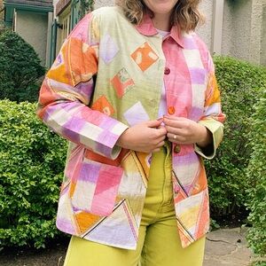 100% silk pink patchwork jacket